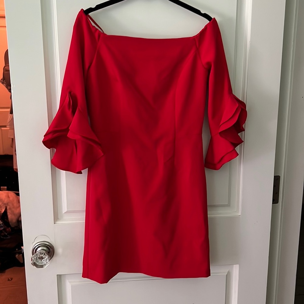 red milly off the shoulder mini dress